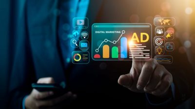 Digital marketing commerce online sale concept, Promotion of products or services through digital channels search engine, social media, email, website, Digital Marketing Strategies and Goals. SEO PPC